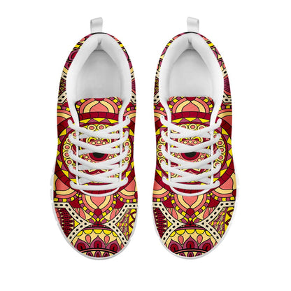 Sangria Mandala Bohemian Pattern Print White Running Shoes