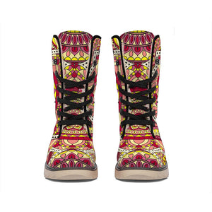 Sangria Mandala Bohemian Pattern Print Winter Boots