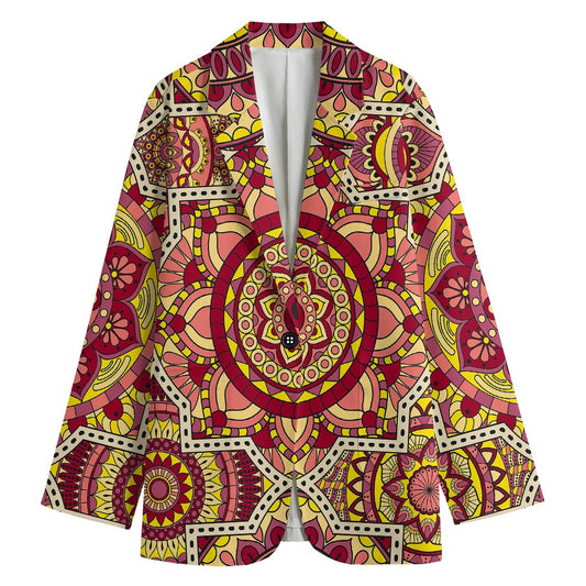 Sangria Mandala Bohemian Pattern Print Women's Blazer