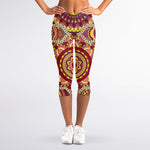 Sangria Mandala Bohemian Pattern Print Women's Capri Leggings