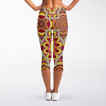 Sangria Mandala Bohemian Pattern Print Women's Capri Leggings