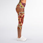 Sangria Mandala Bohemian Pattern Print Women's Capri Leggings