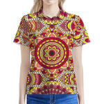 Sangria Mandala Bohemian Pattern Print Women's Polo Shirt
