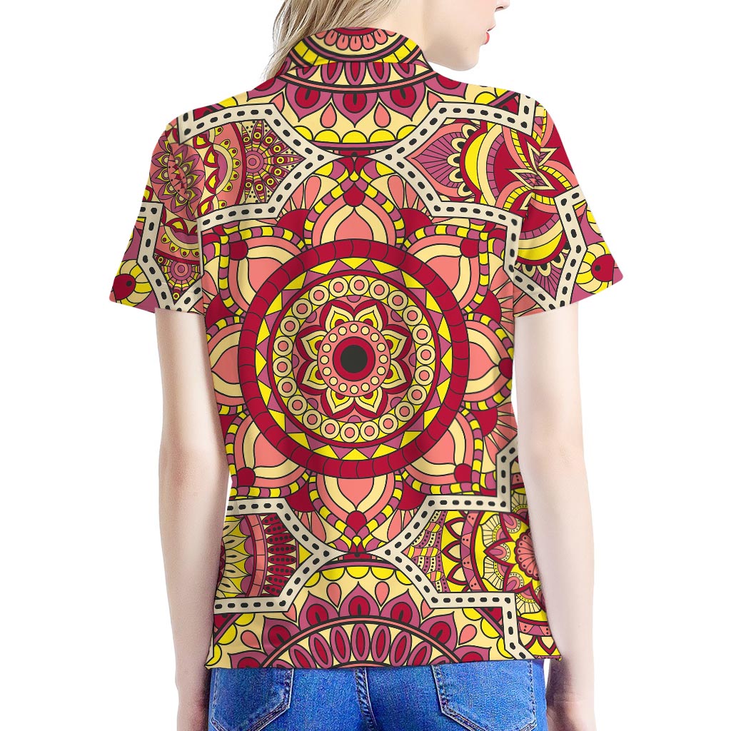 Sangria Mandala Bohemian Pattern Print Women's Polo Shirt