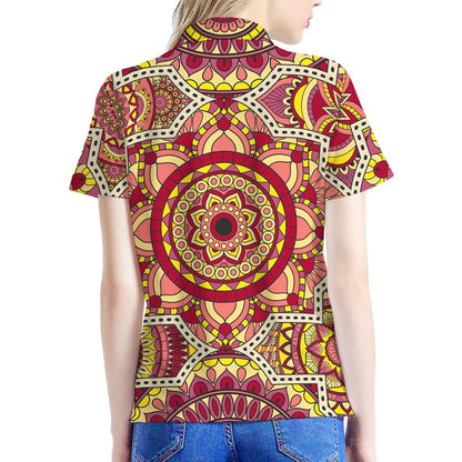 Sangria Mandala Bohemian Pattern Print Women's Polo Shirt