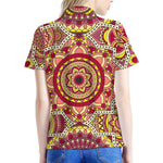 Sangria Mandala Bohemian Pattern Print Women's Polo Shirt