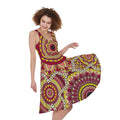 Sangria Mandala Bohemian Pattern Print Sleeveless Knee Length Dress