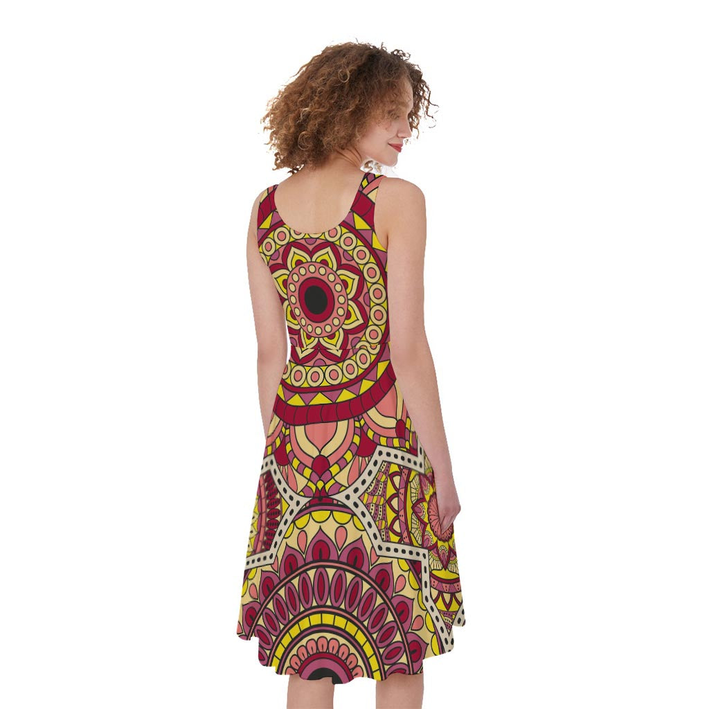 Sangria Mandala Bohemian Pattern Print Women's Sleeveless Dress
