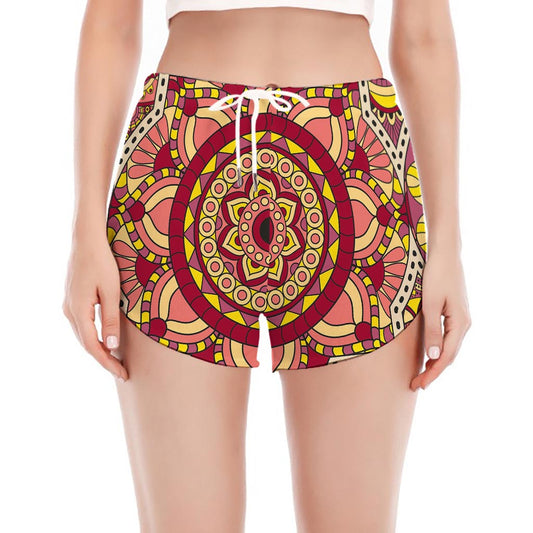Sangria Mandala Bohemian Pattern Print Women's Split Running Shorts