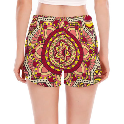 Sangria Mandala Bohemian Pattern Print Women's Split Running Shorts