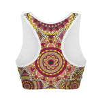 Sangria Mandala Bohemian Pattern Print Women's Sports Bra