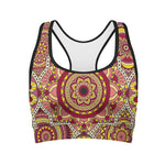 Sangria Mandala Bohemian Pattern Print Women's Sports Bra