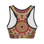 Sangria Mandala Bohemian Pattern Print Women's Sports Bra