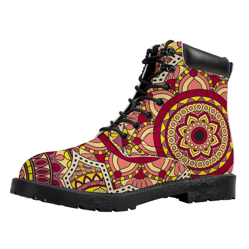 Sangria Mandala Bohemian Pattern Print Work Boots