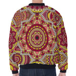 Sangria Mandala Bohemian Pattern Print Zip Sleeve Bomber Jacket