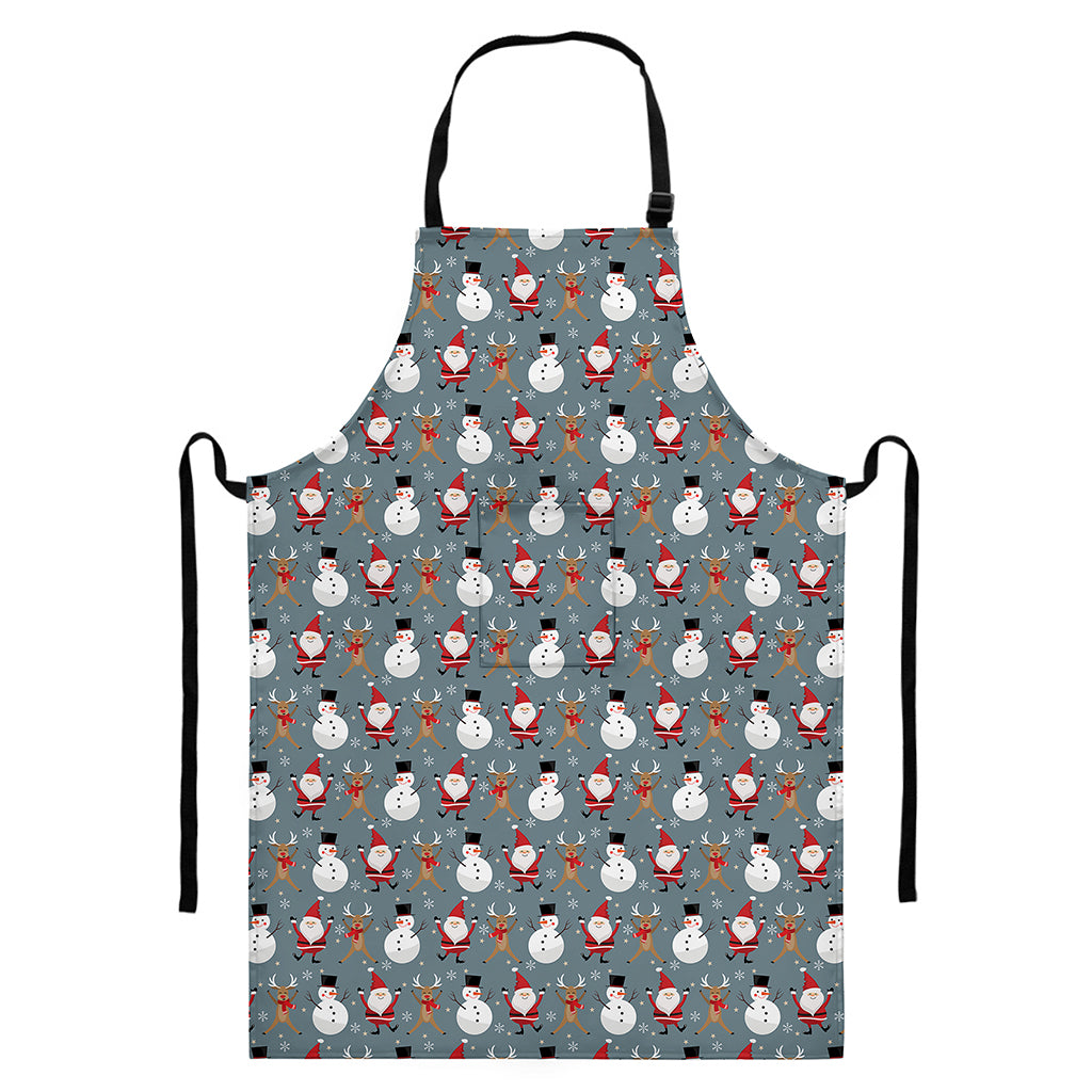 Santa Claus And Friends Pattern Print Bib Apron With Pocket