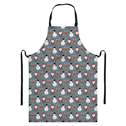 Santa Claus And Friends Pattern Print Bib Apron With Pocket