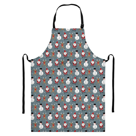 Santa Claus And Friends Pattern Print Bib Apron With Pocket