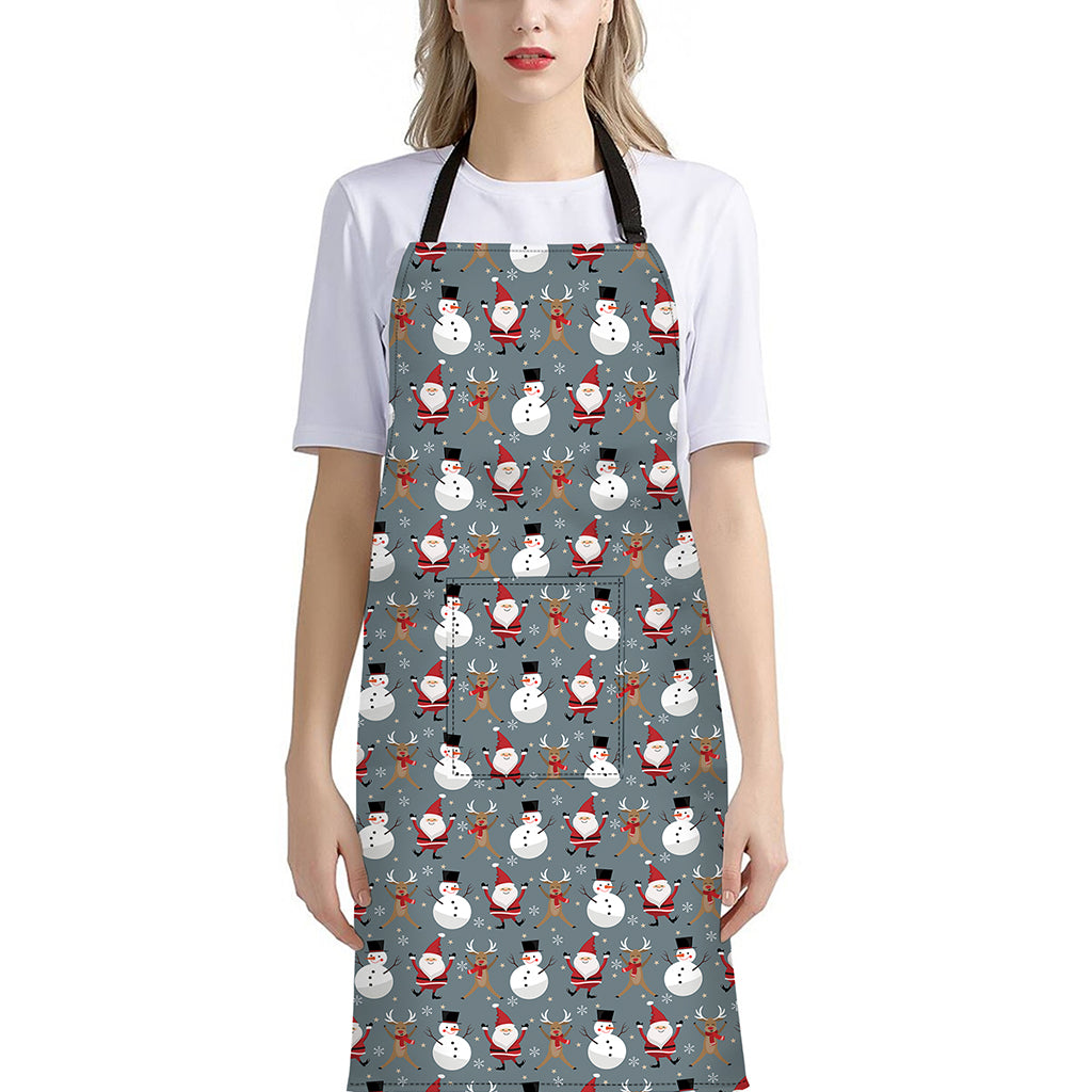 Santa Claus And Friends Pattern Print Bib Apron With Pocket