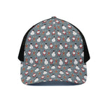 Santa Claus And Friends Pattern Print Black Mesh Trucker Cap