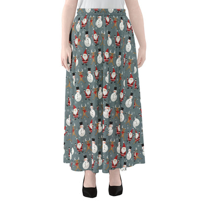 Santa Claus And Friends Pattern Print Chiffon Maxi Skirt