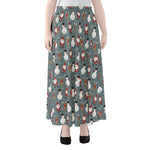 Santa Claus And Friends Pattern Print Chiffon Maxi Skirt