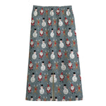 Santa Claus And Friends Pattern Print Cotton Front Slit Maxi Skirt