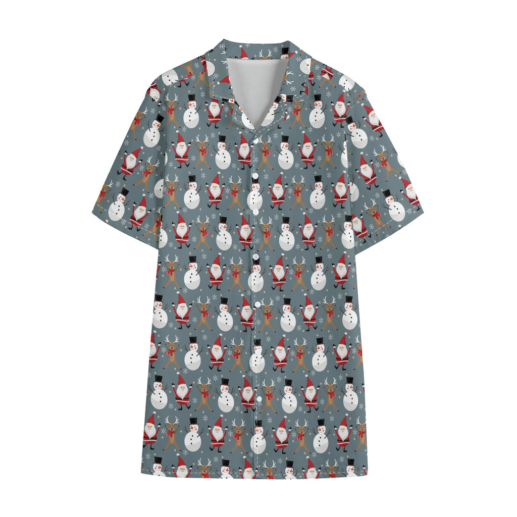 Santa Claus And Friends Pattern Print Cotton Hawaiian Shirt