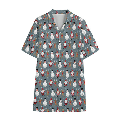 Santa Claus And Friends Pattern Print Cotton Hawaiian Shirt