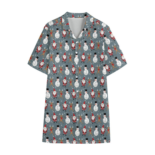 Santa Claus And Friends Pattern Print Cotton Hawaiian Shirt