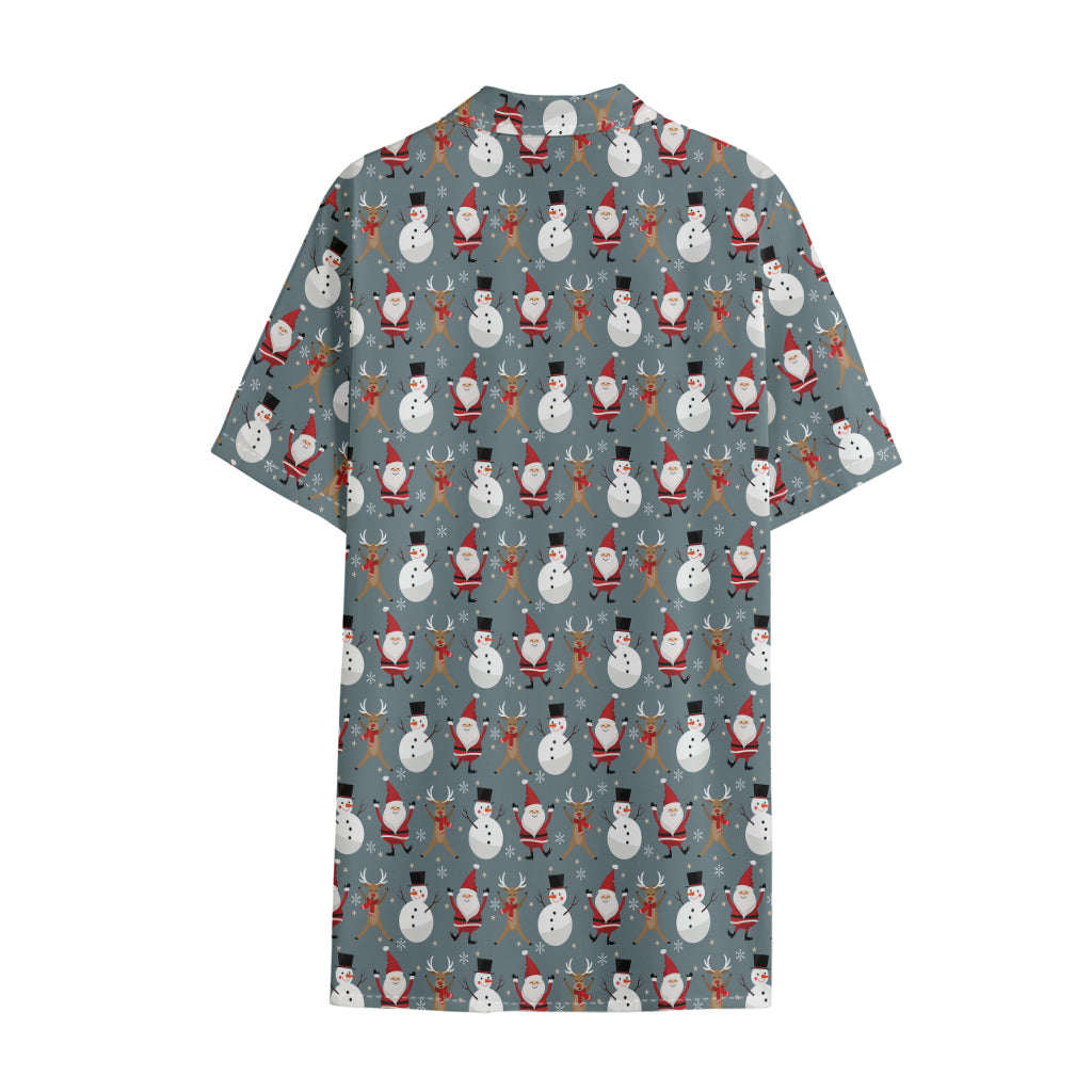 Santa Claus And Friends Pattern Print Cotton Hawaiian Shirt