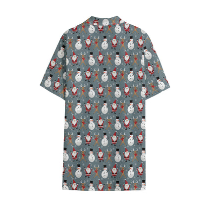 Santa Claus And Friends Pattern Print Cotton Hawaiian Shirt