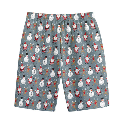 Santa Claus And Friends Pattern Print Cotton Shorts