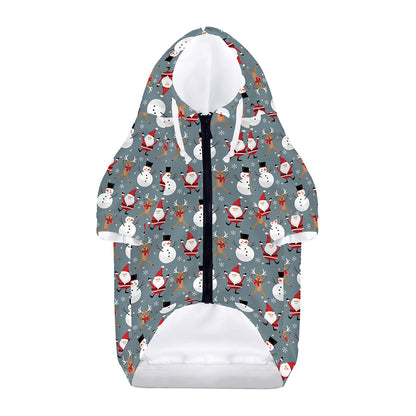Santa Claus And Friends Pattern Print Dog Zip Up Hoodie