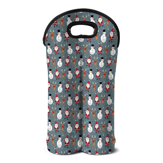 Santa Claus And Friends Pattern Print Double Neoprene Wine Tote