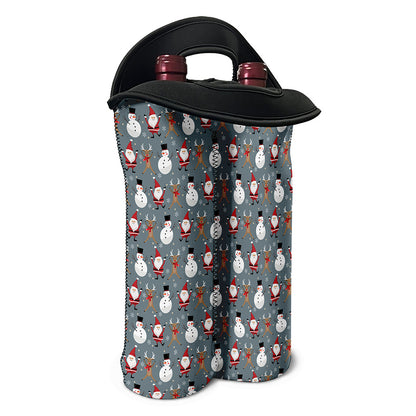 Santa Claus And Friends Pattern Print Double Neoprene Wine Tote