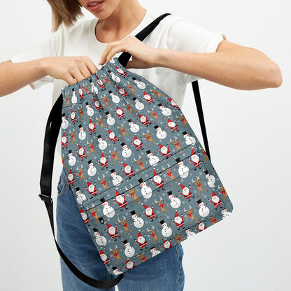 Santa Claus And Friends Pattern Print Drawstring Backpack