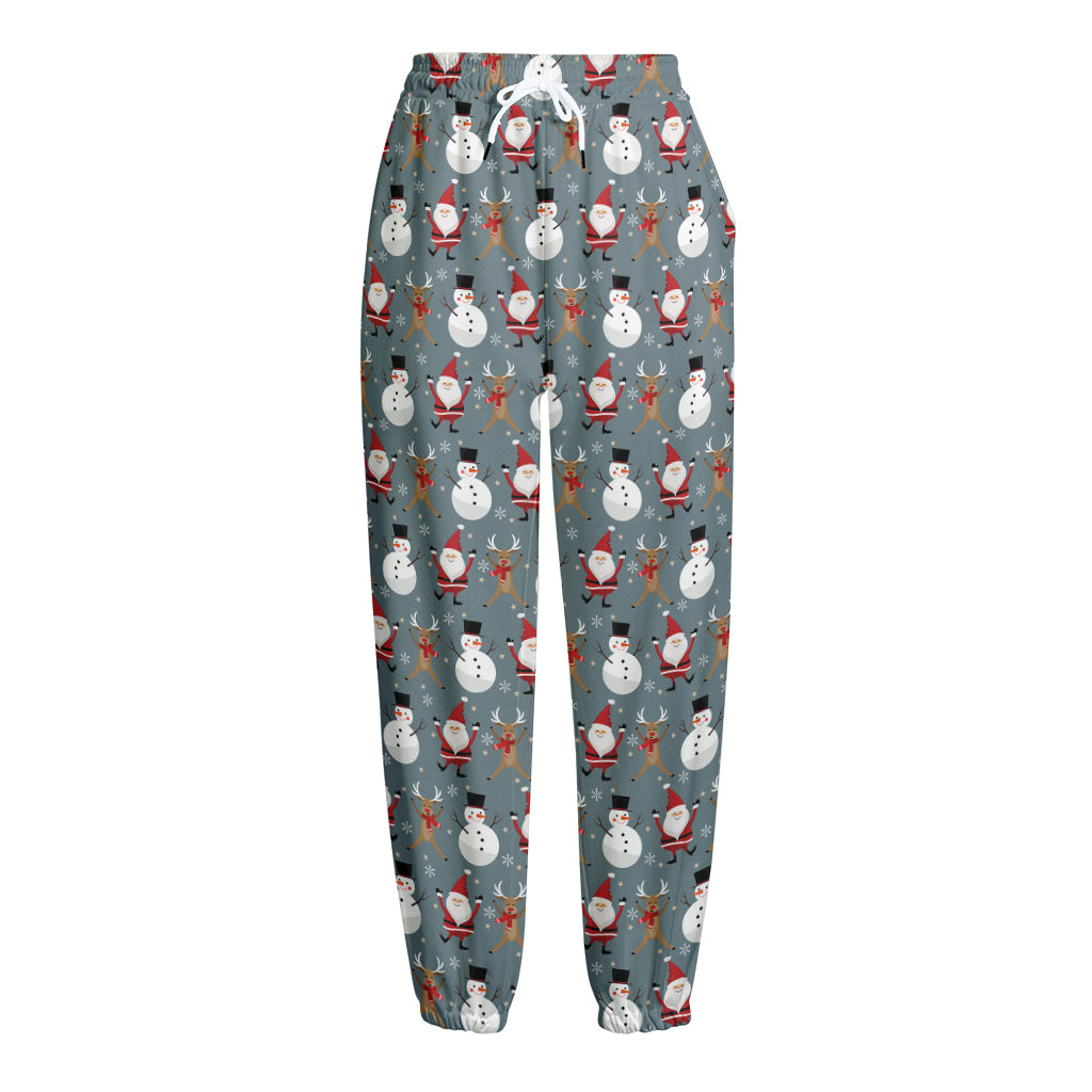 Santa Claus And Friends Pattern Print Fleece Lined Knit Pants