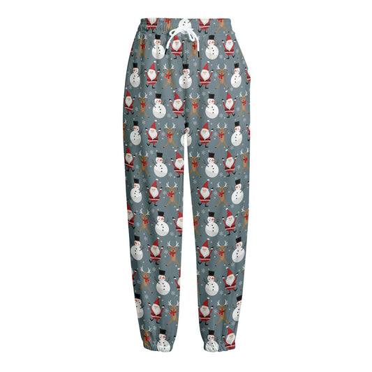 Santa Claus And Friends Pattern Print Fleece Lined Knit Pants