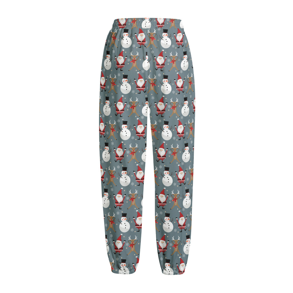 Santa Claus And Friends Pattern Print Fleece Lined Knit Pants