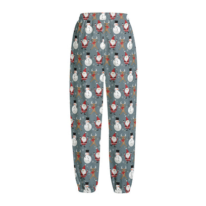 Santa Claus And Friends Pattern Print Fleece Lined Knit Pants