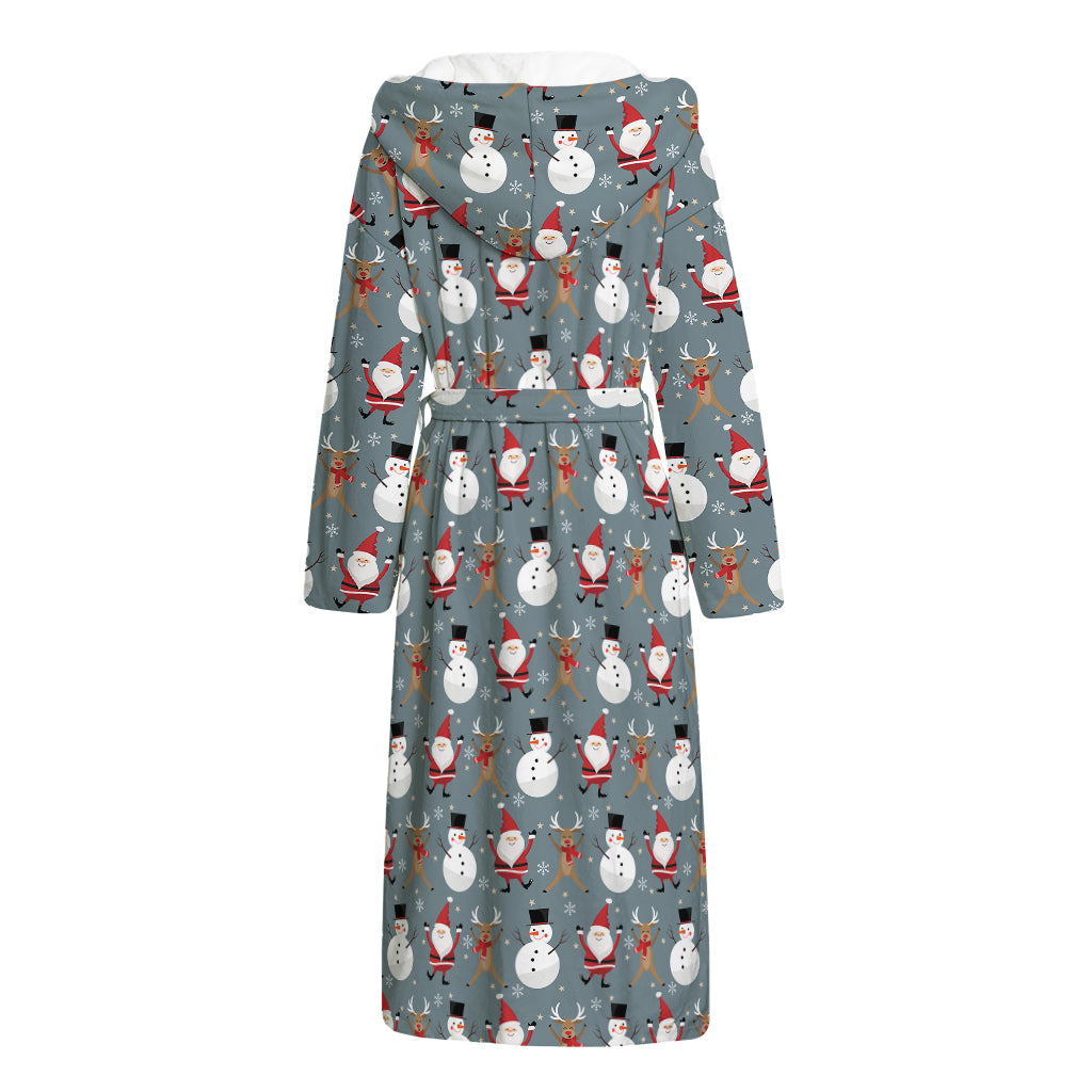Santa Claus And Friends Pattern Print Hooded Bathrobe