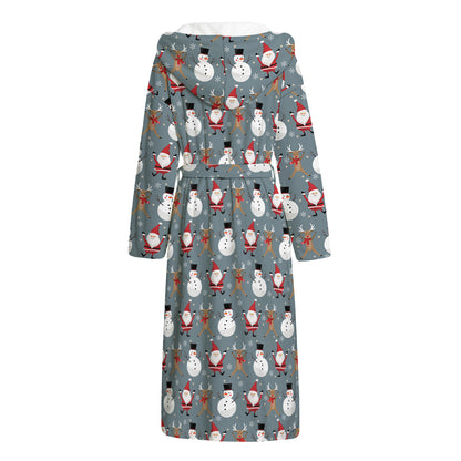 Santa Claus And Friends Pattern Print Hooded Bathrobe