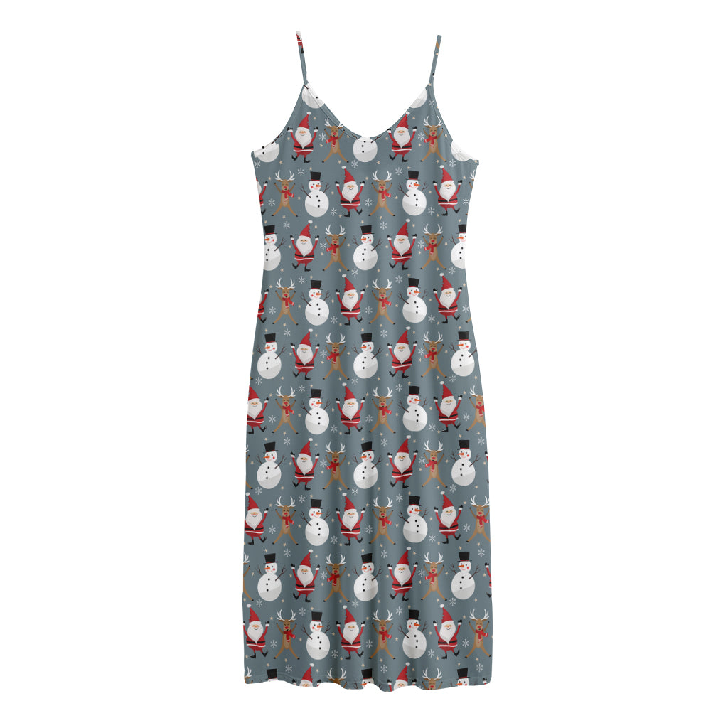 Santa Claus And Friends Pattern Print Jersey Midi Cami Dress
