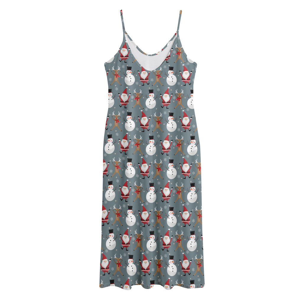 Santa Claus And Friends Pattern Print Jersey Midi Cami Dress