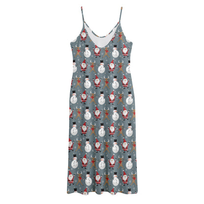 Santa Claus And Friends Pattern Print Jersey Midi Cami Dress