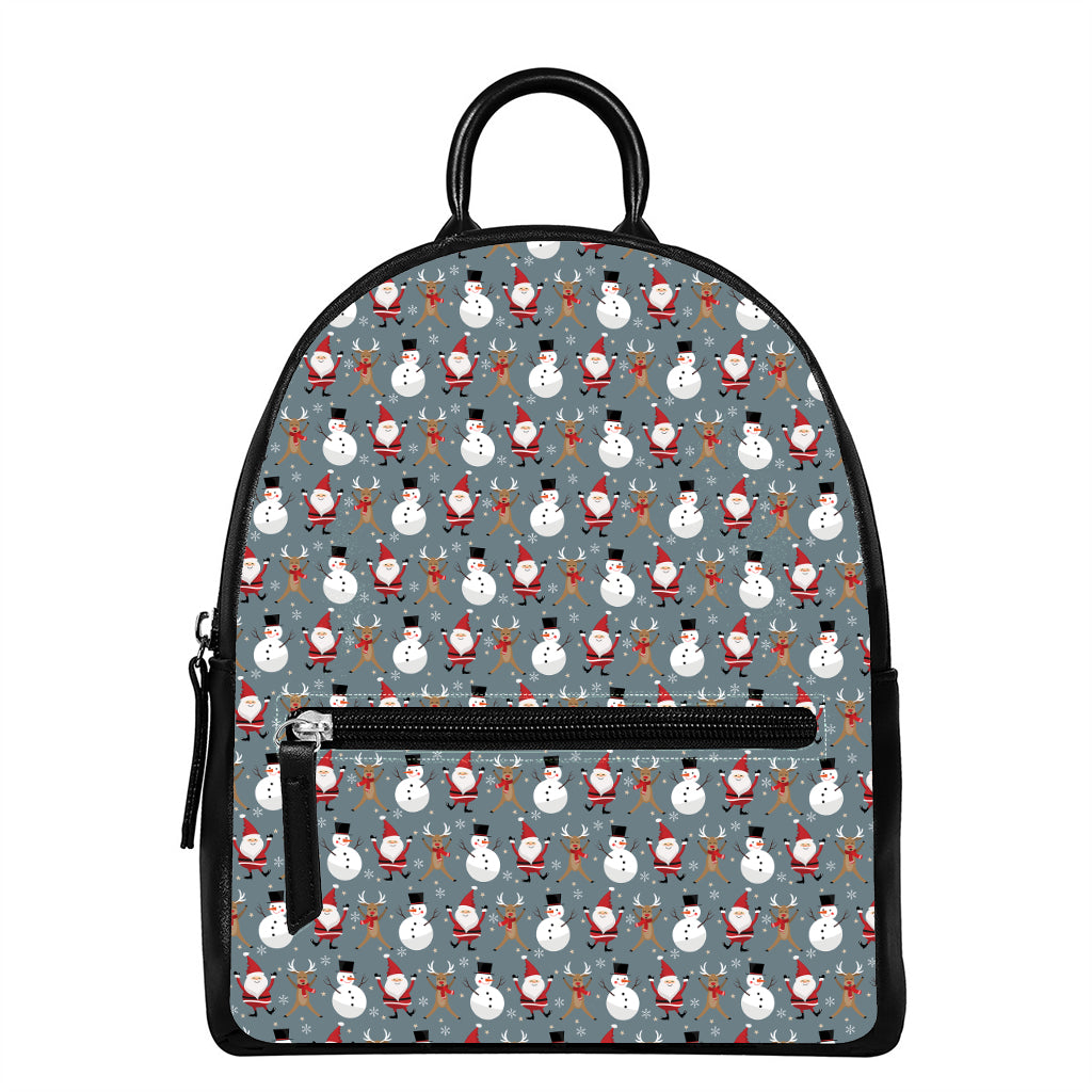 Santa Claus And Friends Pattern Print Leather Backpack