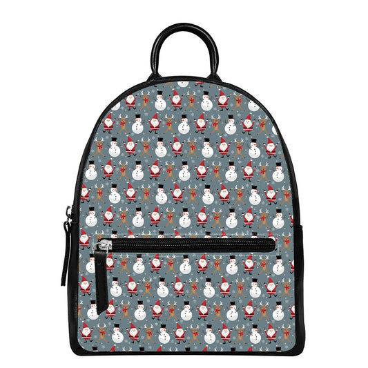 Santa Claus And Friends Pattern Print Leather Backpack