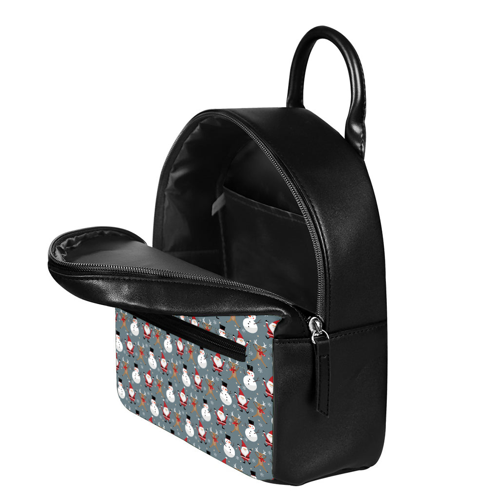 Santa Claus And Friends Pattern Print Leather Backpack