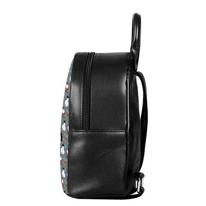 Santa Claus And Friends Pattern Print Leather Backpack